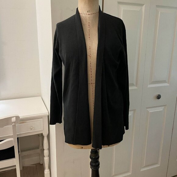 Eileen Fisher Women Wool Knit Cardigan Sweater Open Front Side Slit GREEN Medium - Picture 2 of 10